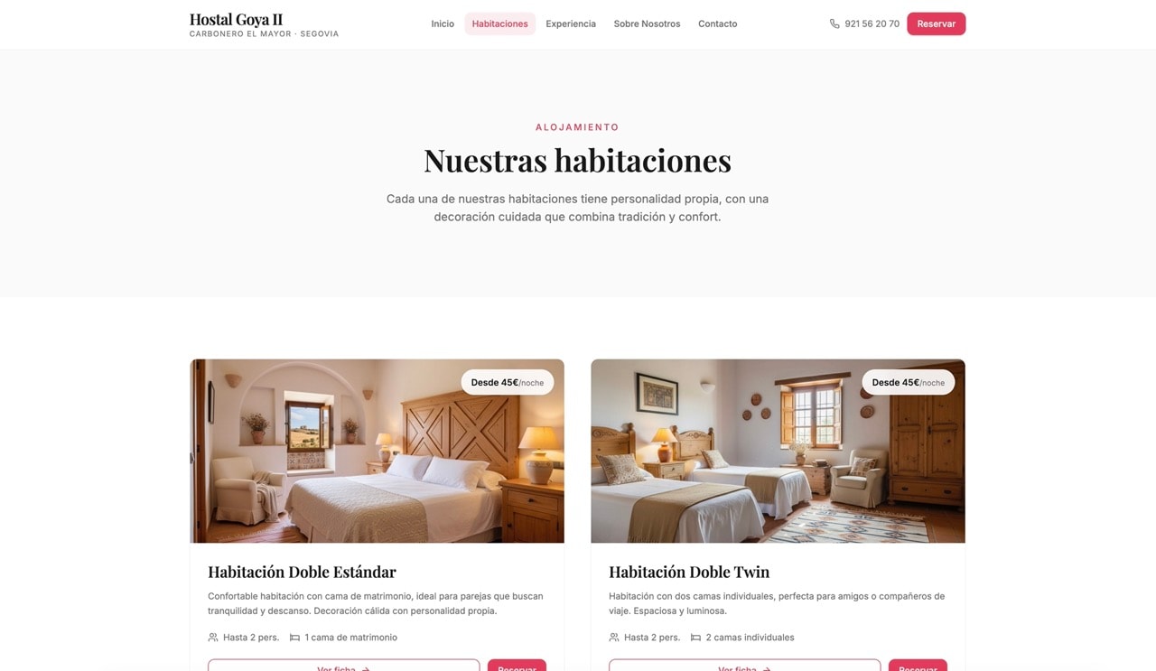 Hostal Goya II (web corporativa / reservas)